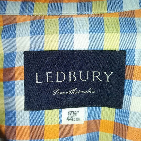 Ledbury:Men's Orange, Yellow & Blue Gingham. Barrel cuffs, Neck: 17.5 Sleeve: 37 - Picture 3 of 6